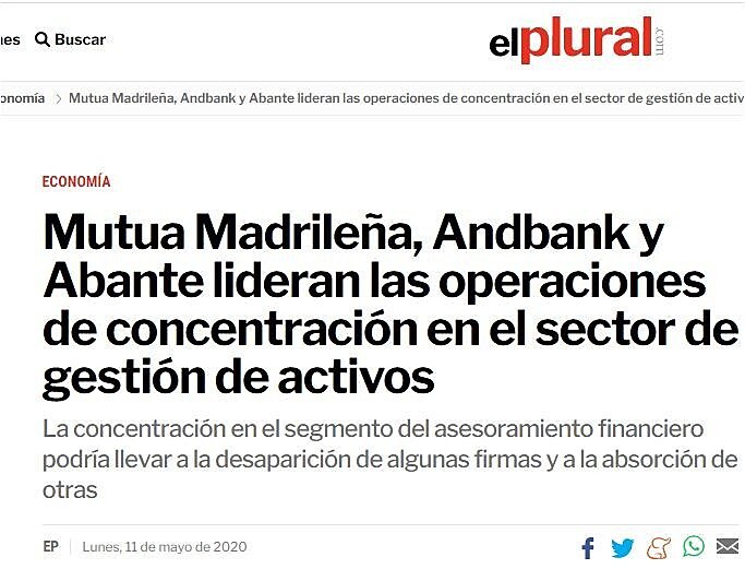 Mutua Madrilea, Andbank y Abante lideran las operaciones de concentracin en el sector de gestin de activos